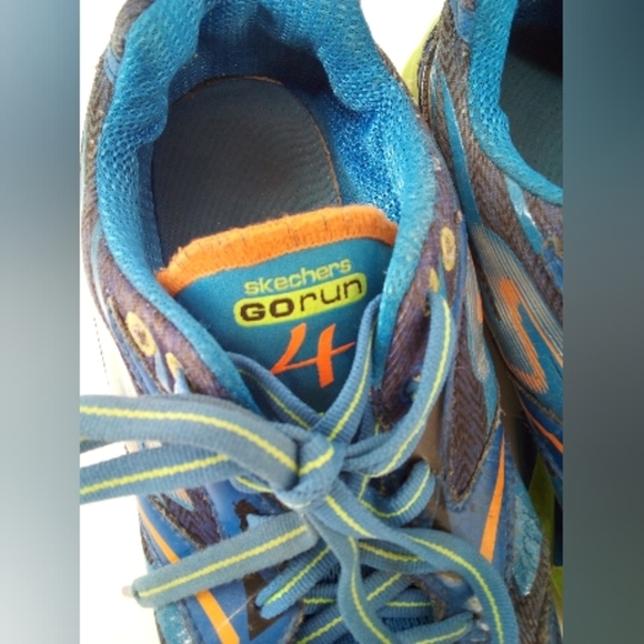 Skechers Go Run 4 Big Kid Blue Green Active Sneakers 3.5 Laces - Picture 2 of 13